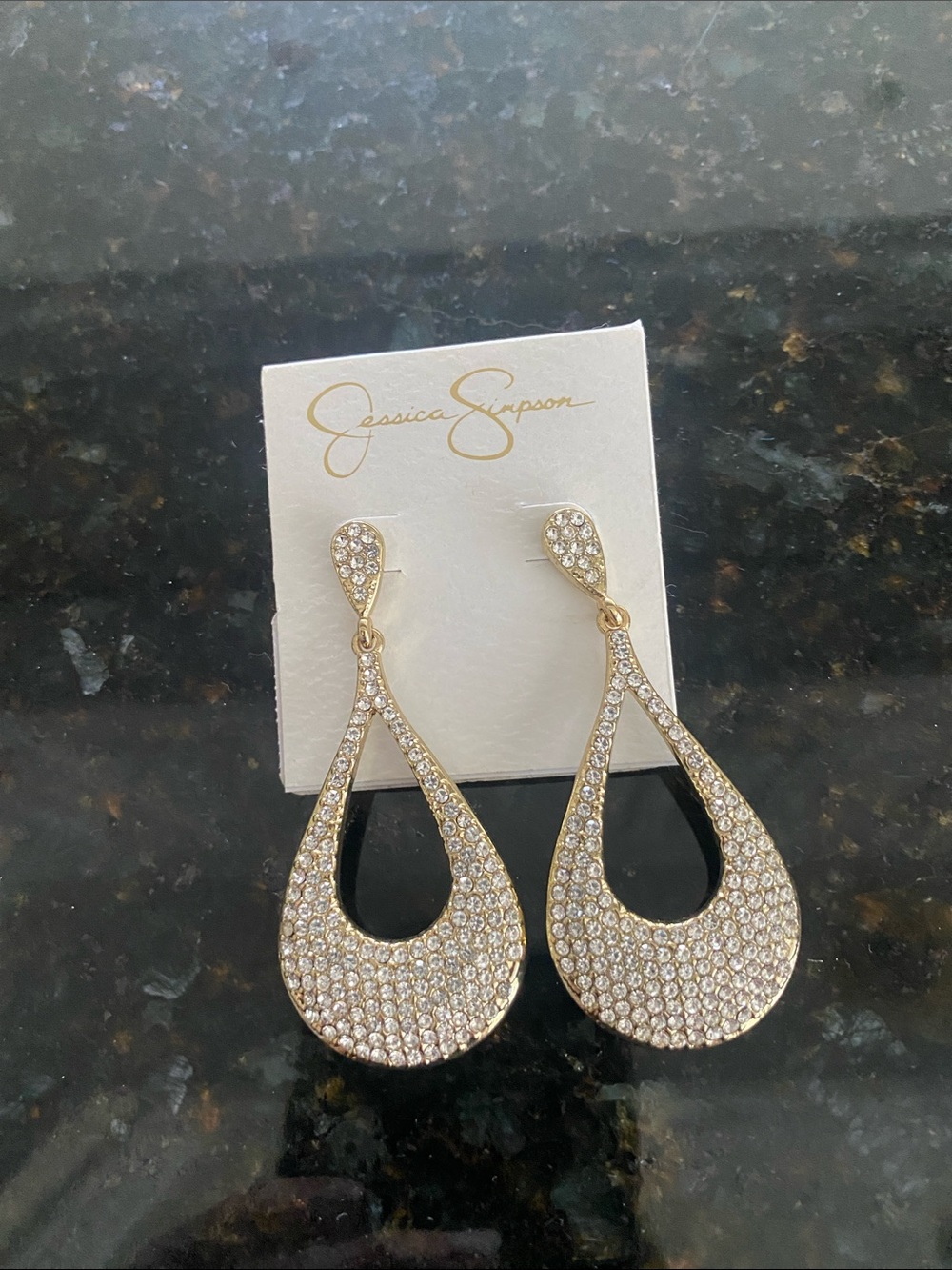 Jessica Simpson Gold Crystal Teardrop Dangle Earrings